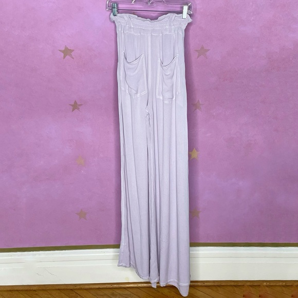 Free People One 5 Pocket Slouch Pant High Rise Paper Bag Waist Light Wide Leg M - Picture 2 of 7